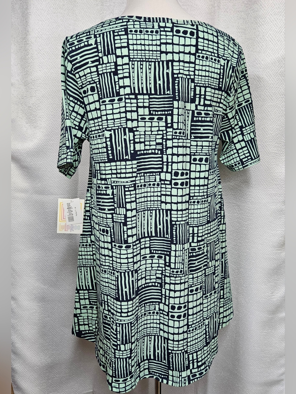 LuLaRoe Perfect T Mint and Navy Geometric Short Sleeve Tee Top Shirt - Picture 3 of 7